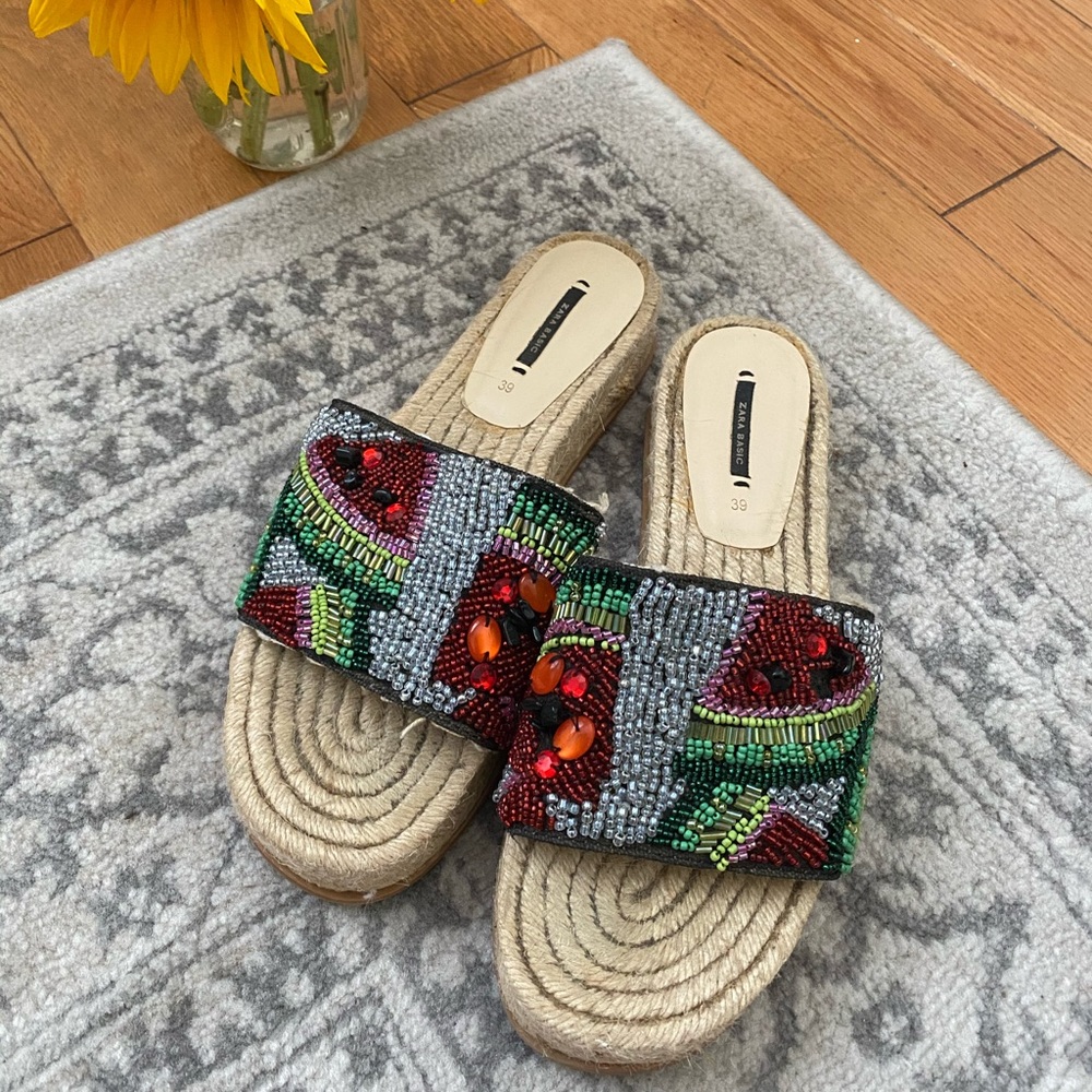 Zara Watermelon Beaded Slides